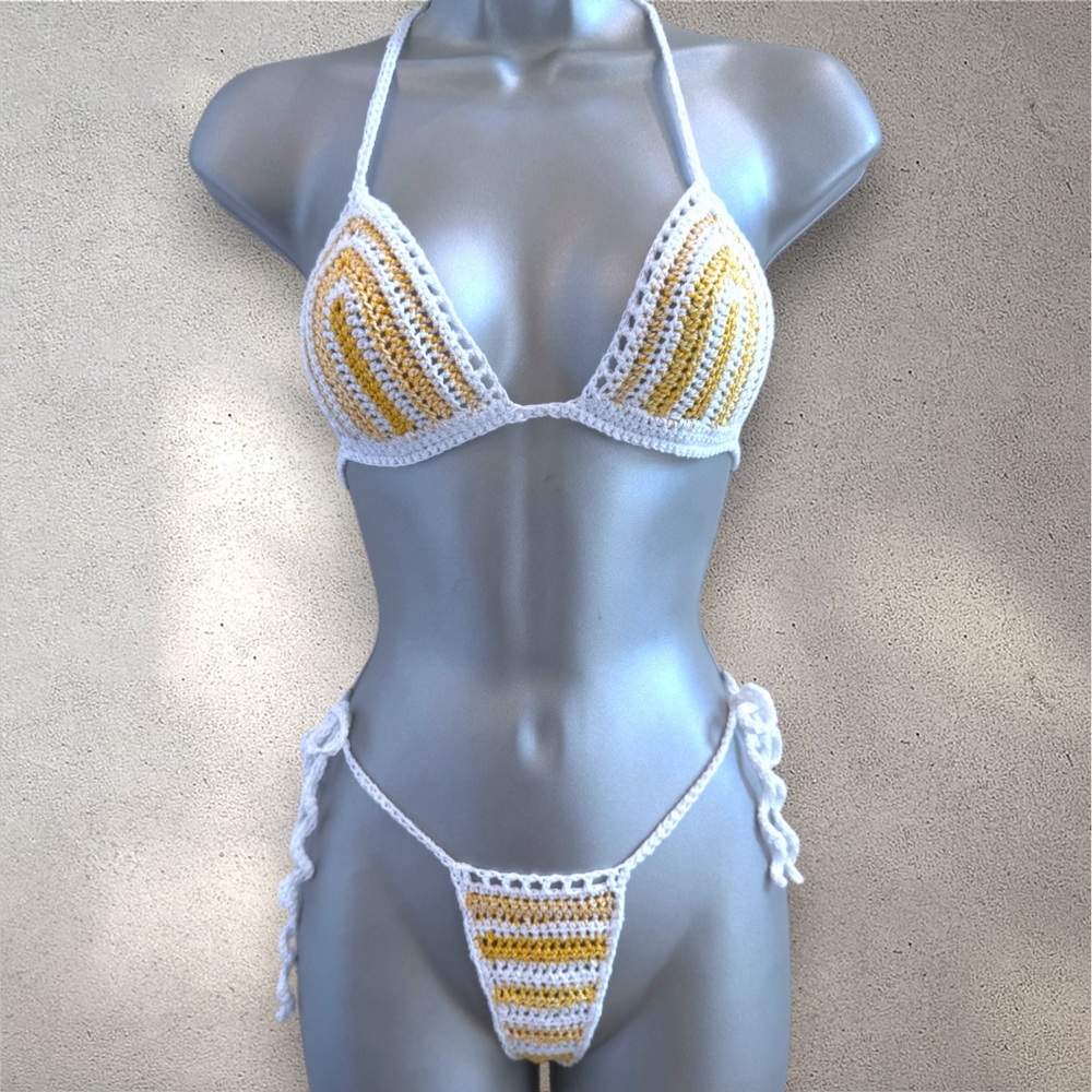 White and Yellow Crochet Bikini Set